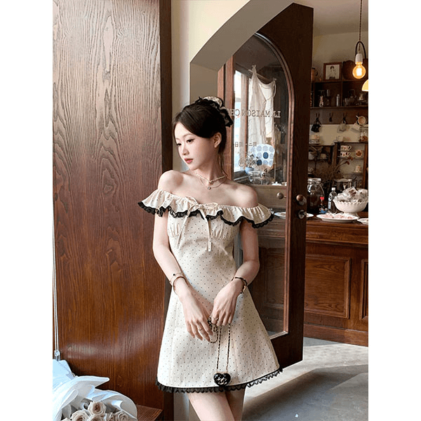 2024新款法式复古撞色波点吊带连衣裙长裙女小个子夏季