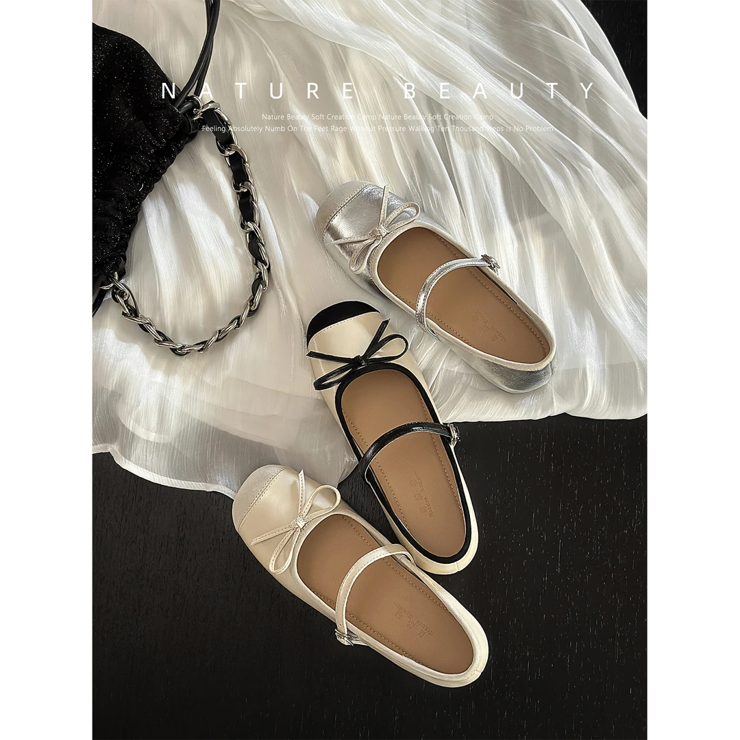 【心动芭蕾】自然卷法式芭蕾鞋内增高平底蝴蝶结一字浅口甜美单鞋