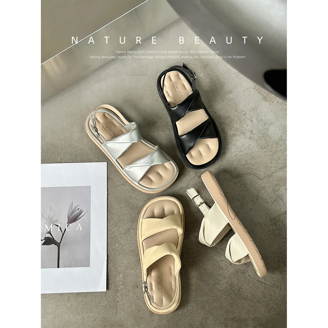【云朵绵绵】自然卷夏季爆款软底复古百搭休闲外穿沙滩罗马凉鞋女