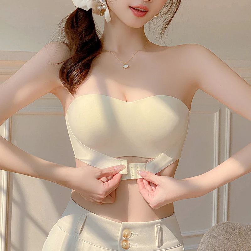 抹胸无肩带防滑内衣女小胸聚拢上托防走光无痕无钢圈隐形文胸罩