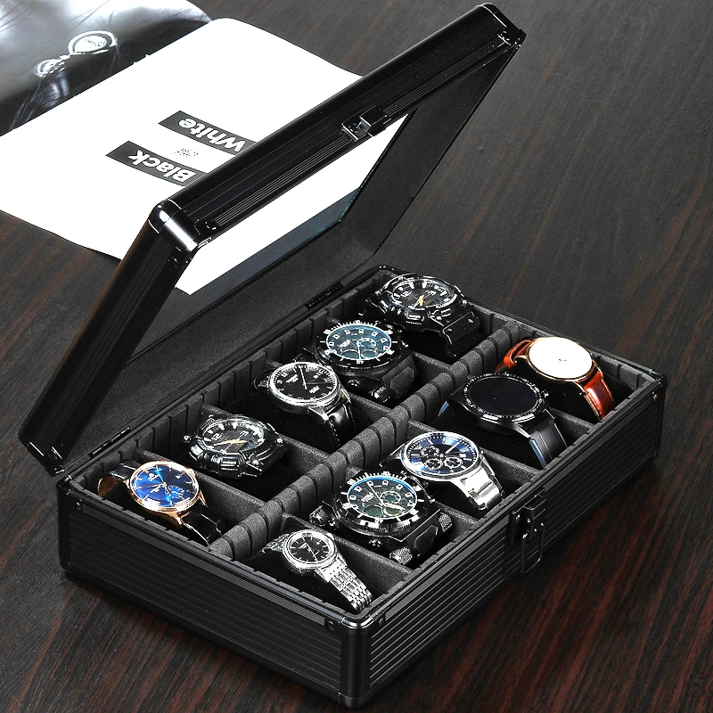 典雅黑十位手表收纳盒高定纯手工可调节式配软表枕原创首饰礼品盒