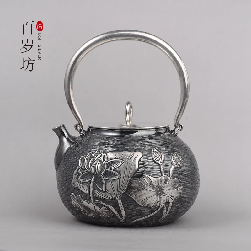 百岁坊大容量煮水银茶壶全手工泡茶茶具小青柑专用小茶壶单个银壶