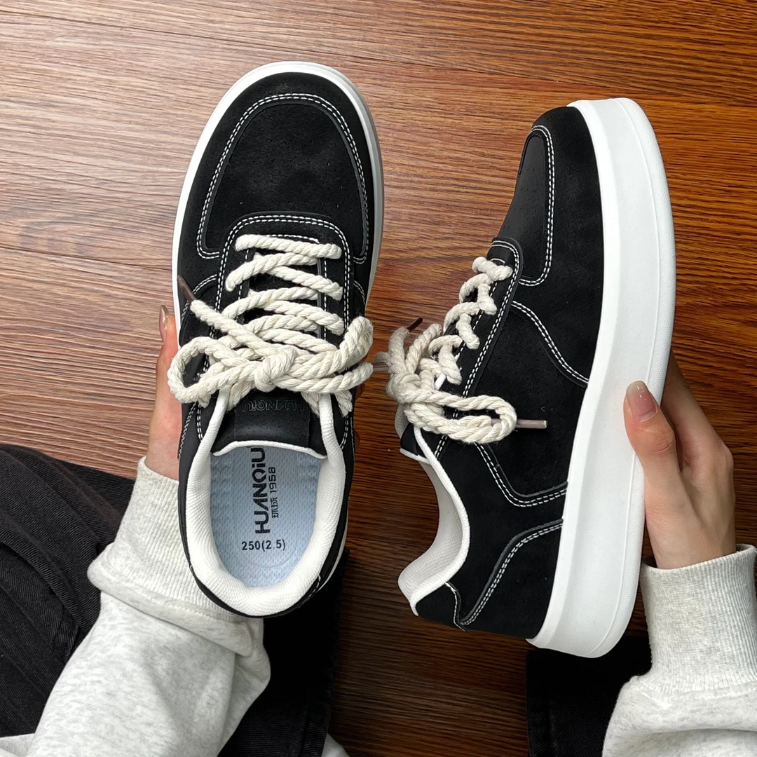 环球黑色板鞋男款潮流百搭2025新款夏季男鞋男士时尚休闲厚底潮鞋