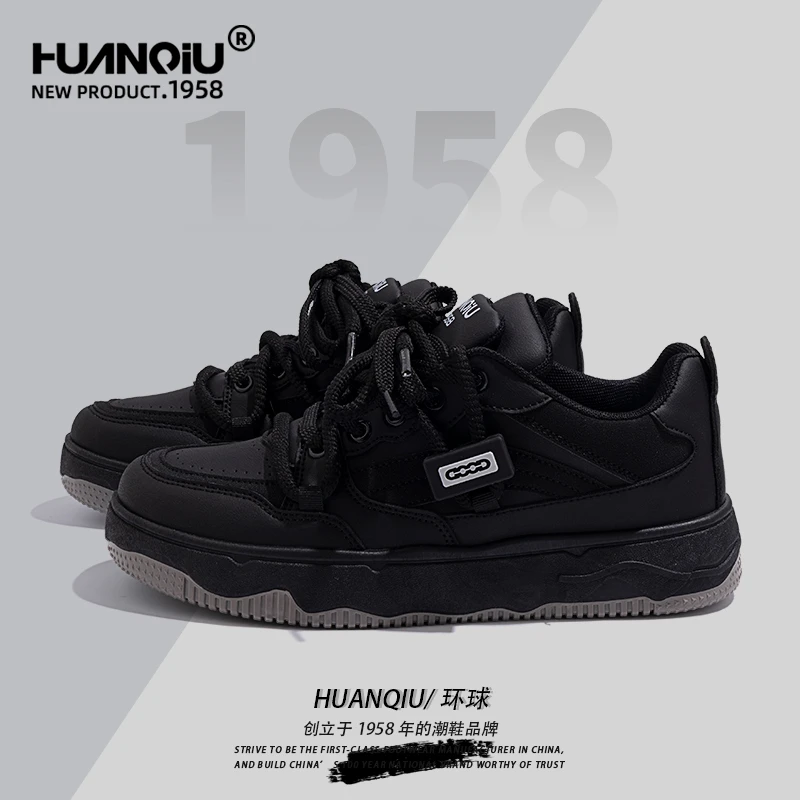 环球男鞋2025秋季新款黑色厚底板鞋男ins潮流学生百搭休闲运动鞋