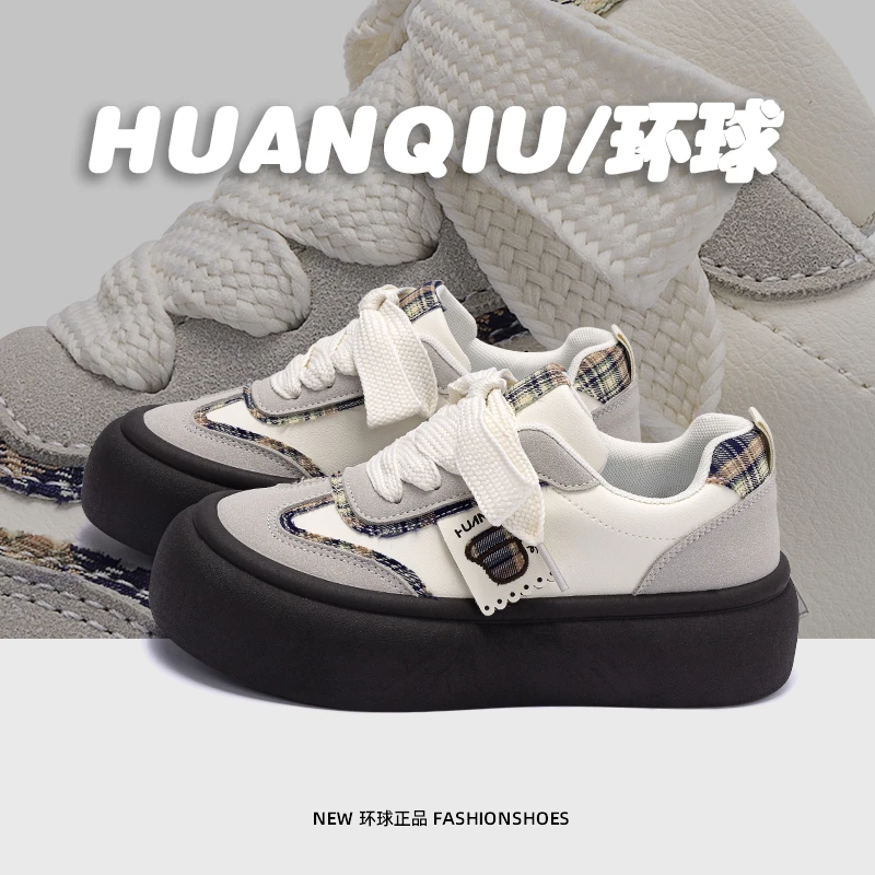 环球时尚板鞋女2025夏季新款爆款百搭女鞋小众学生厚底增高休闲鞋