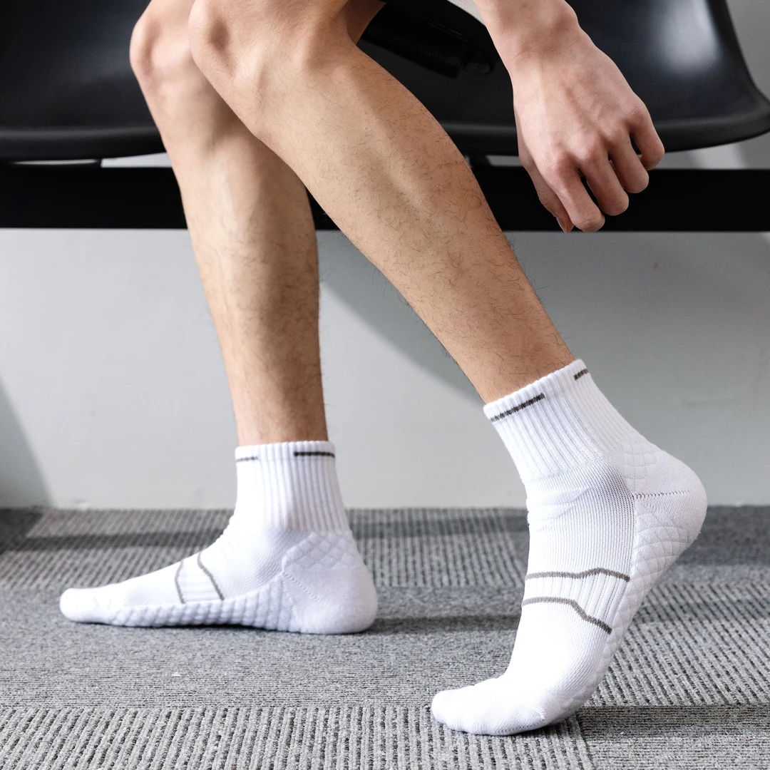 白色毛巾底袜子男款运动中筒袜秋季冬吸汗防臭篮球袜专业跑步袜