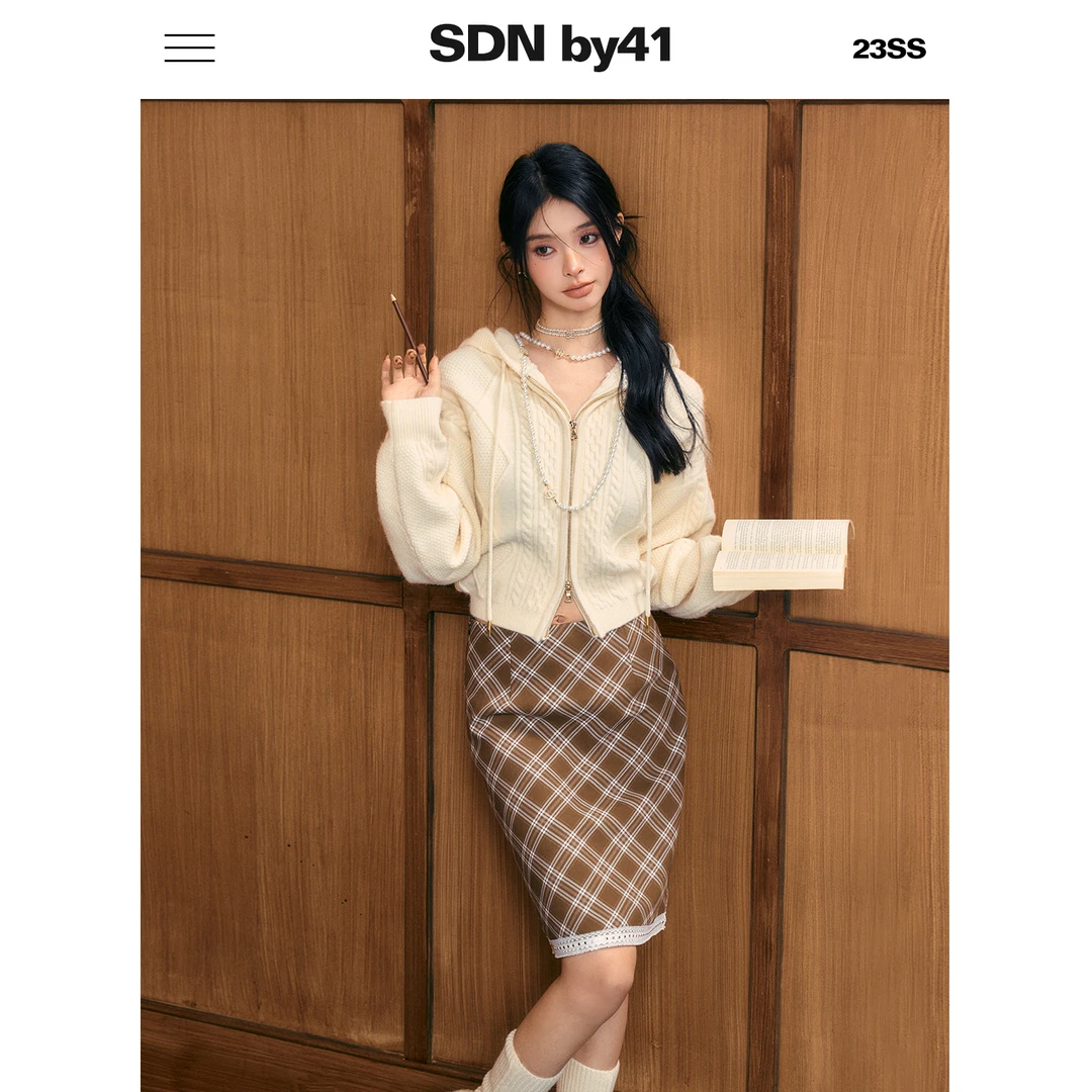 SDNby41 暖糯奏曲 拉链连帽针织开衫外套佰搭宽松显瘦毛衣