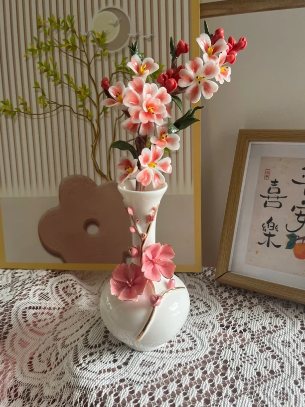 精致陶瓷手工樱花套组摆件