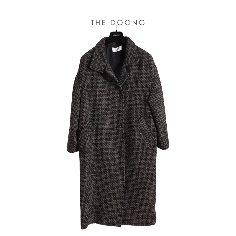 复古花呢宽松廓形毛呢大衣外套