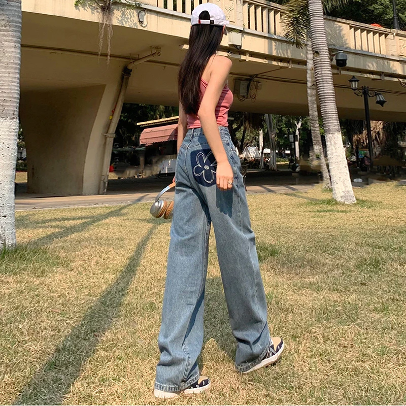 【Macy Mccoy】小花阔腿牛仔裤  常规&加长复古辣妹设计感百搭YKK