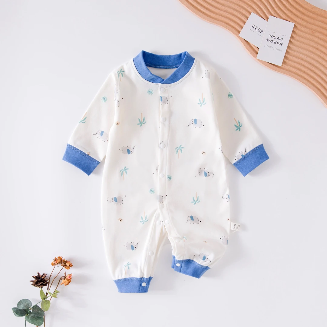 纯棉四季连体衣长袖哈衣爬服宝宝内衣秋衣打底衣新生儿哈衣服薄款