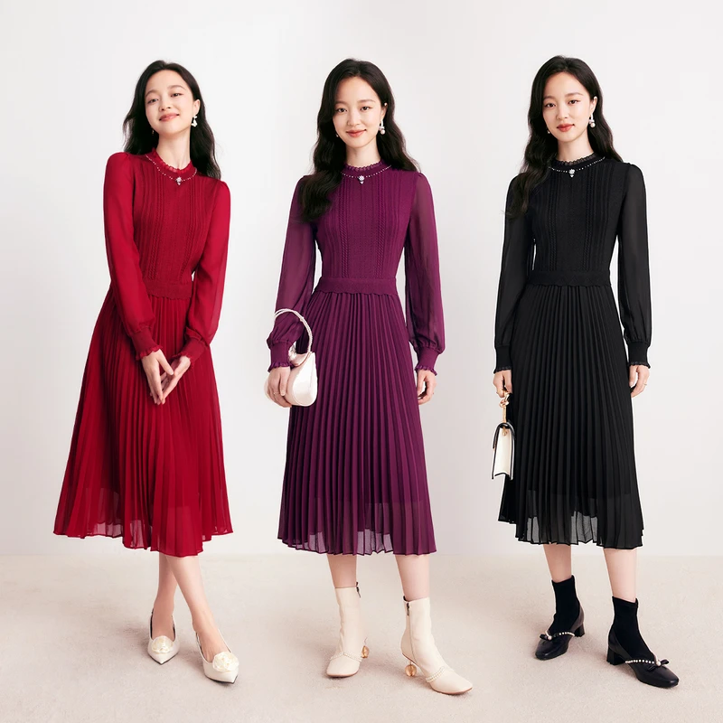 重要场合|博主同款|含胸针|珂莱蒂尔新款社交礼仪气质连衣裙