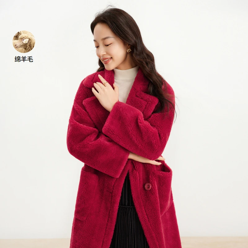 【珂莱蒂尔】加厚颗粒绒绵羊毛中长款保暖防寒外套KK00697A5