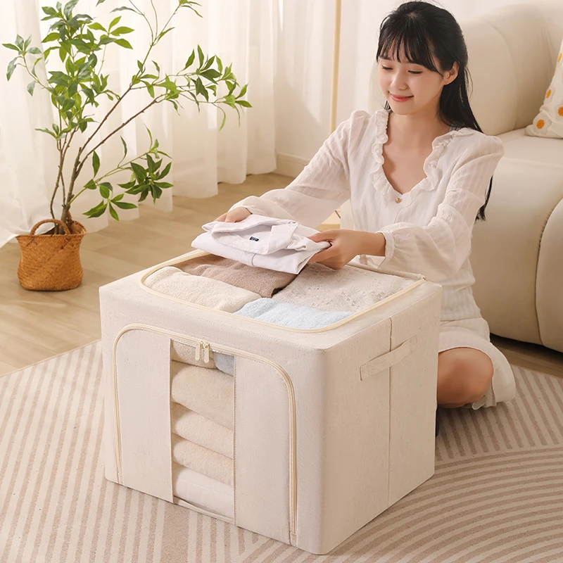棉麻收纳箱家用衣柜衣服折叠收纳盒子布艺储物箱整理师专用百纳箱