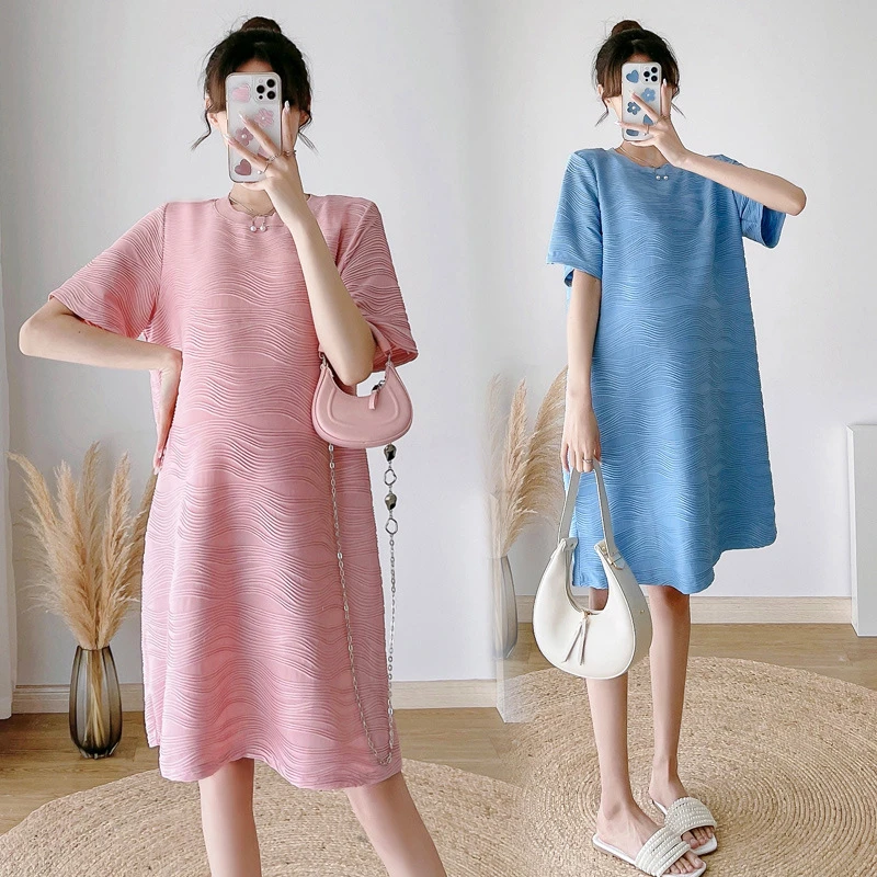 2023孕妇装夏装时尚款潮妈大码宽松百搭中长款短袖孕妇连衣裙
