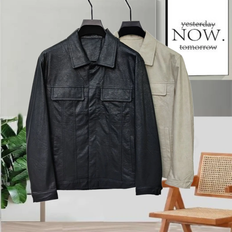 2023年秋季新款男士两色休闲翻领短款长袖高品质皮衣0878