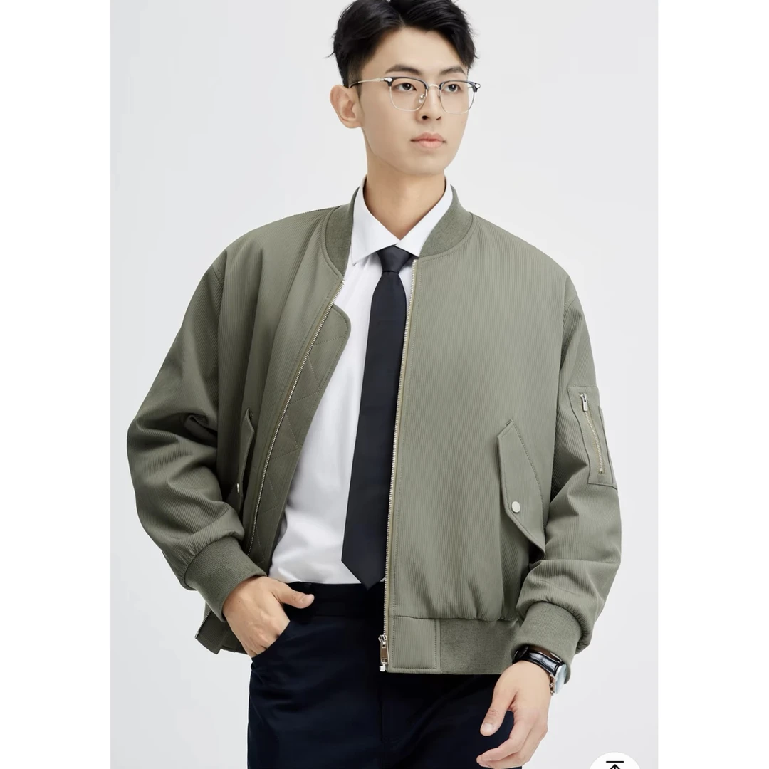 男士新款休闲美式男外套时尚百搭纯色简约棒球领秋季夹克男23188