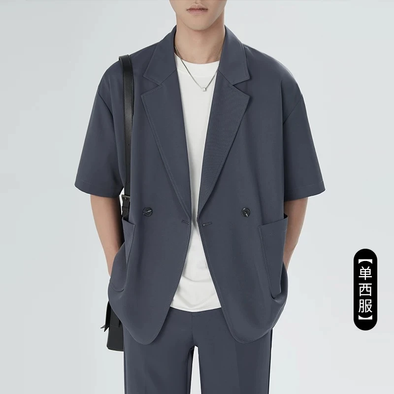 夏季新款冰丝短袖西装男外套免烫薄款想休闲韩版西服上装99096