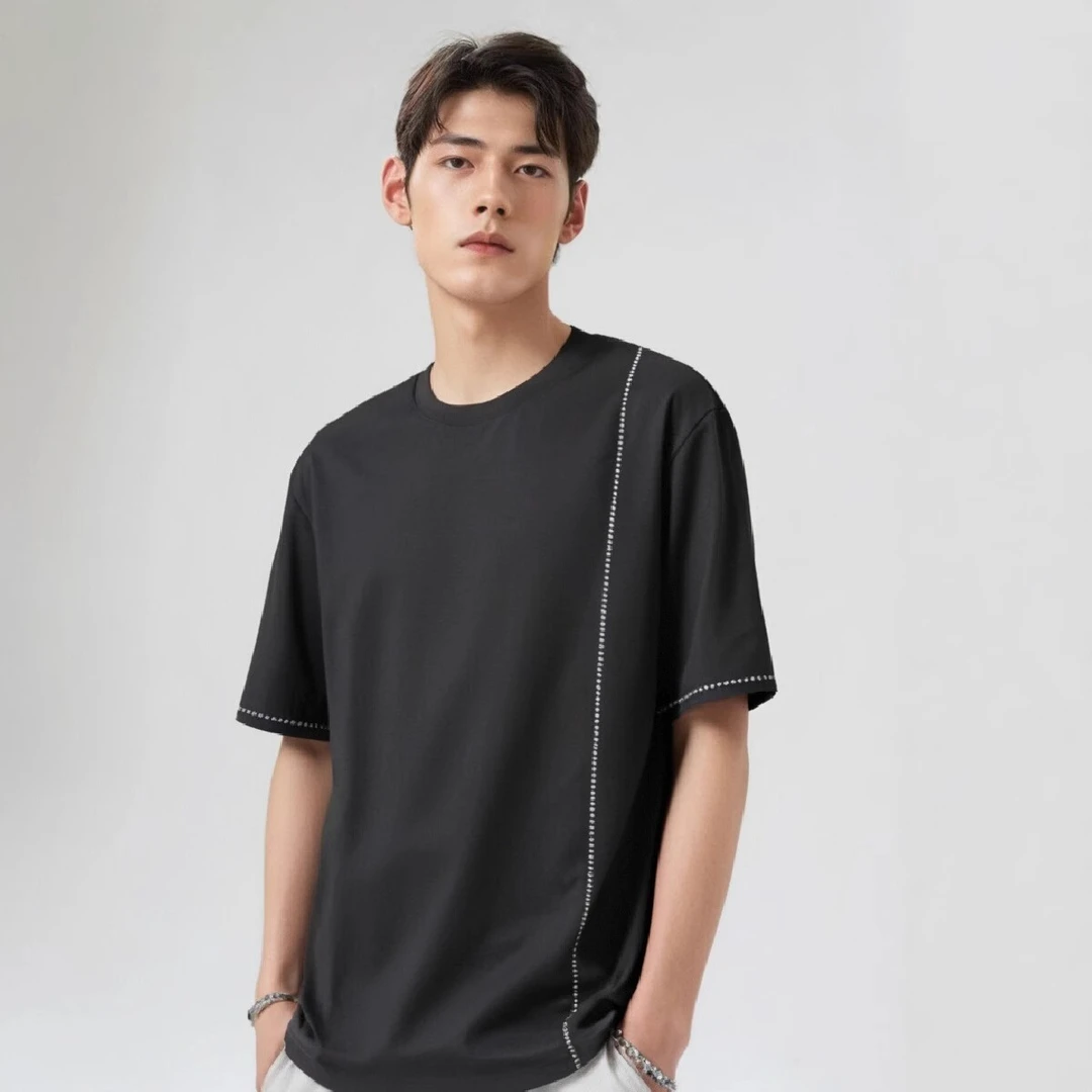 夏季新款男士时尚设计感简约舒适百搭休闲圆领短袖T恤1116
