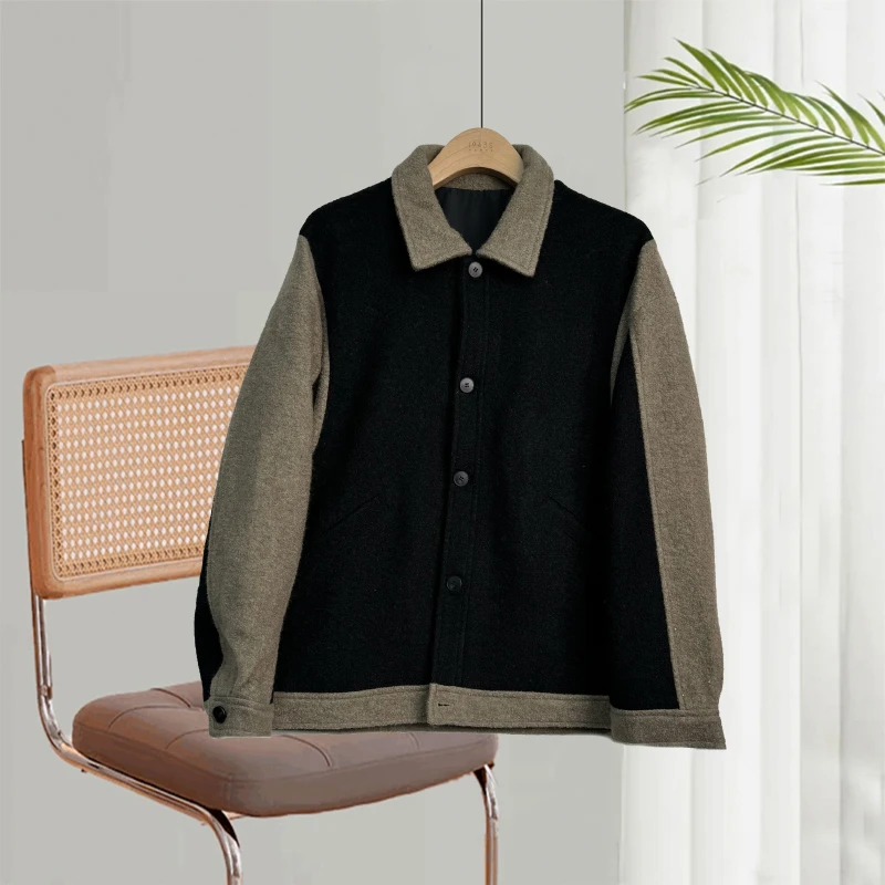 休闲男外套上衣男士夹克短款百搭宽松保暖翻领秋冬款毛呢93306