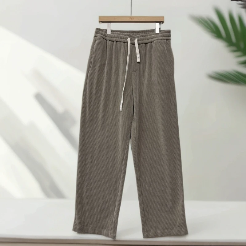 男士纯色灯芯绒秋季休闲裤松紧腰厚实百搭直筒长裤23085