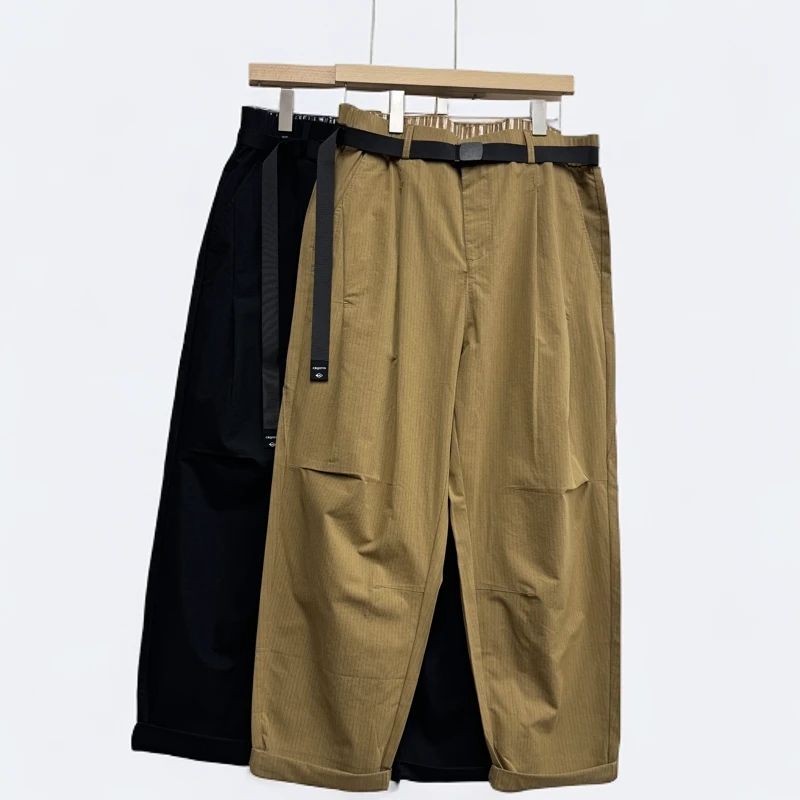 春秋季新款男士时尚百搭纯色简约条纹格直筒通勤休闲裤24083