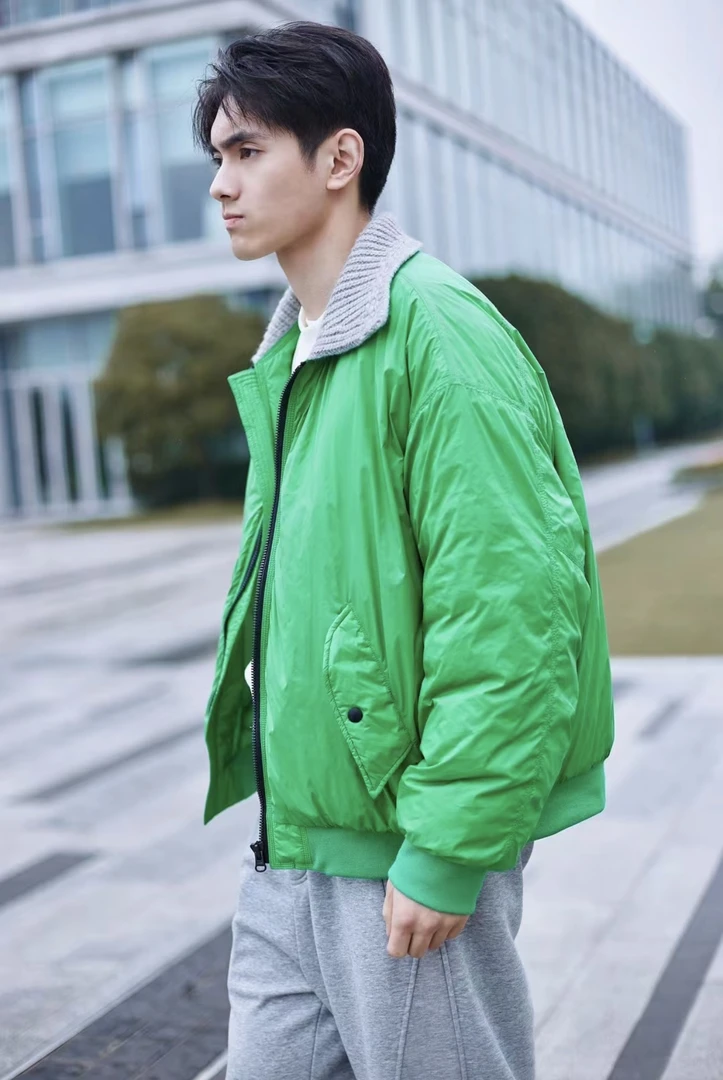 轻薄款羽绒服男士短款时尚毛线拼接领保暖潮流休闲外套4919