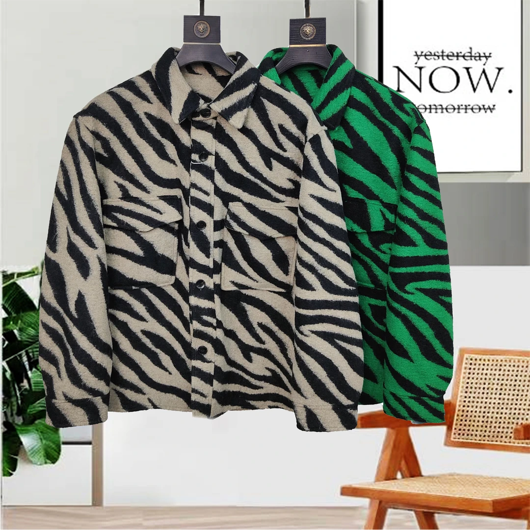 秋季新款男士单色男士斑马纹潮流款翻领休闲毛呢夹克外套6822091