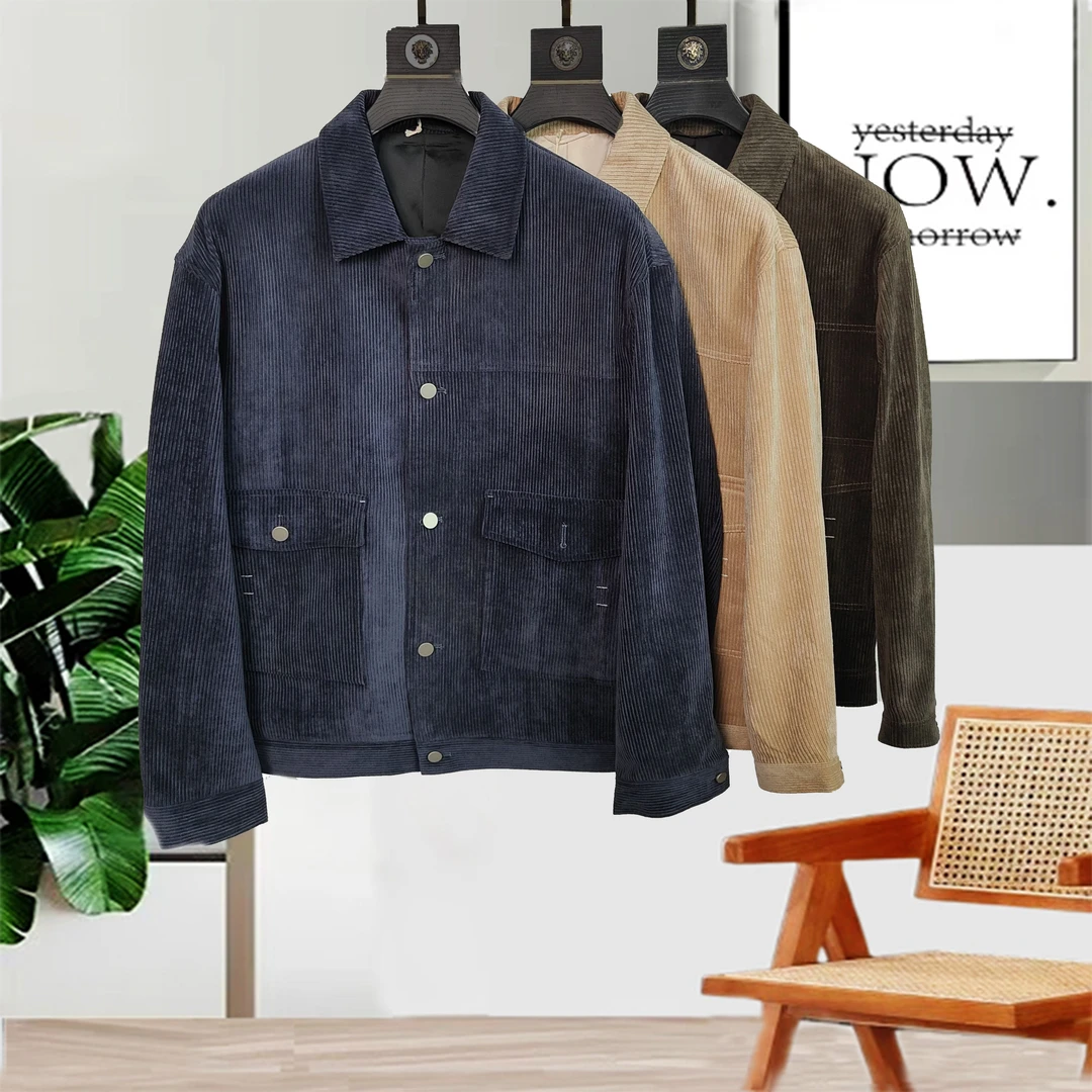 轻熟商务外套春秋灯芯绒男士短款夹克翻领中年工装男外套22031