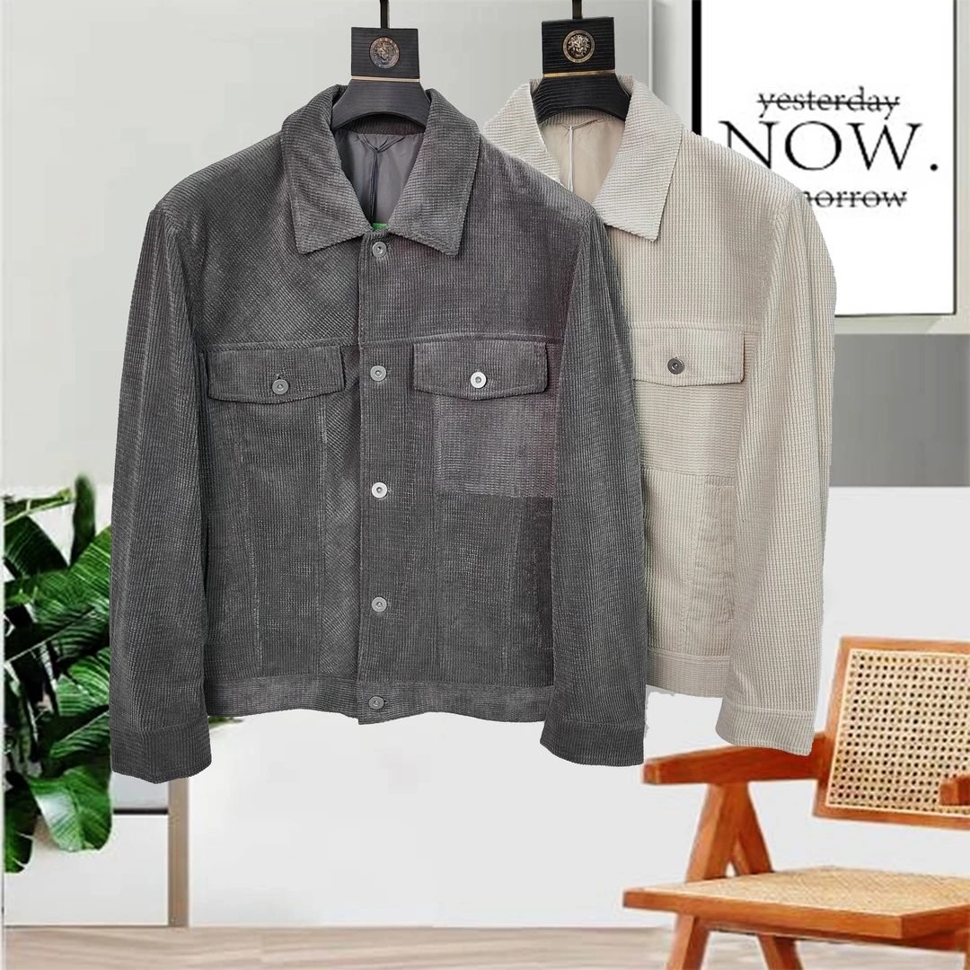 秋季新款男士时尚百搭纯色灯芯绒翻领休闲中年夹克外套22637