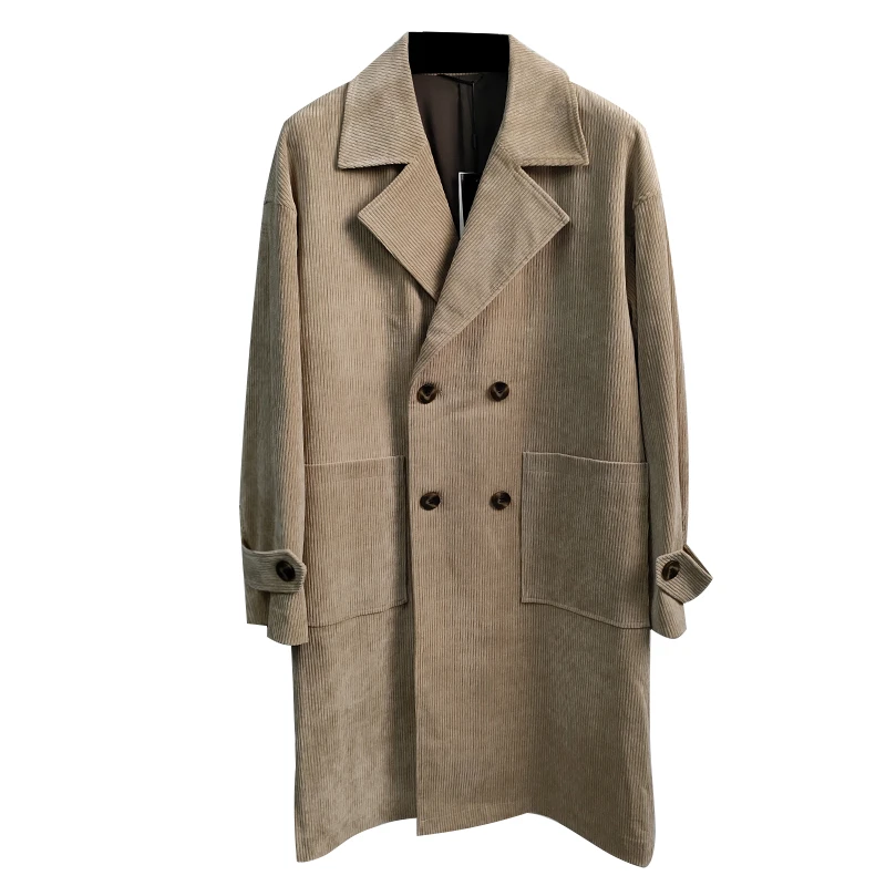 秋季风衣韩版休闲外套灯芯绒时尚长款男士简约气质款上衣81166