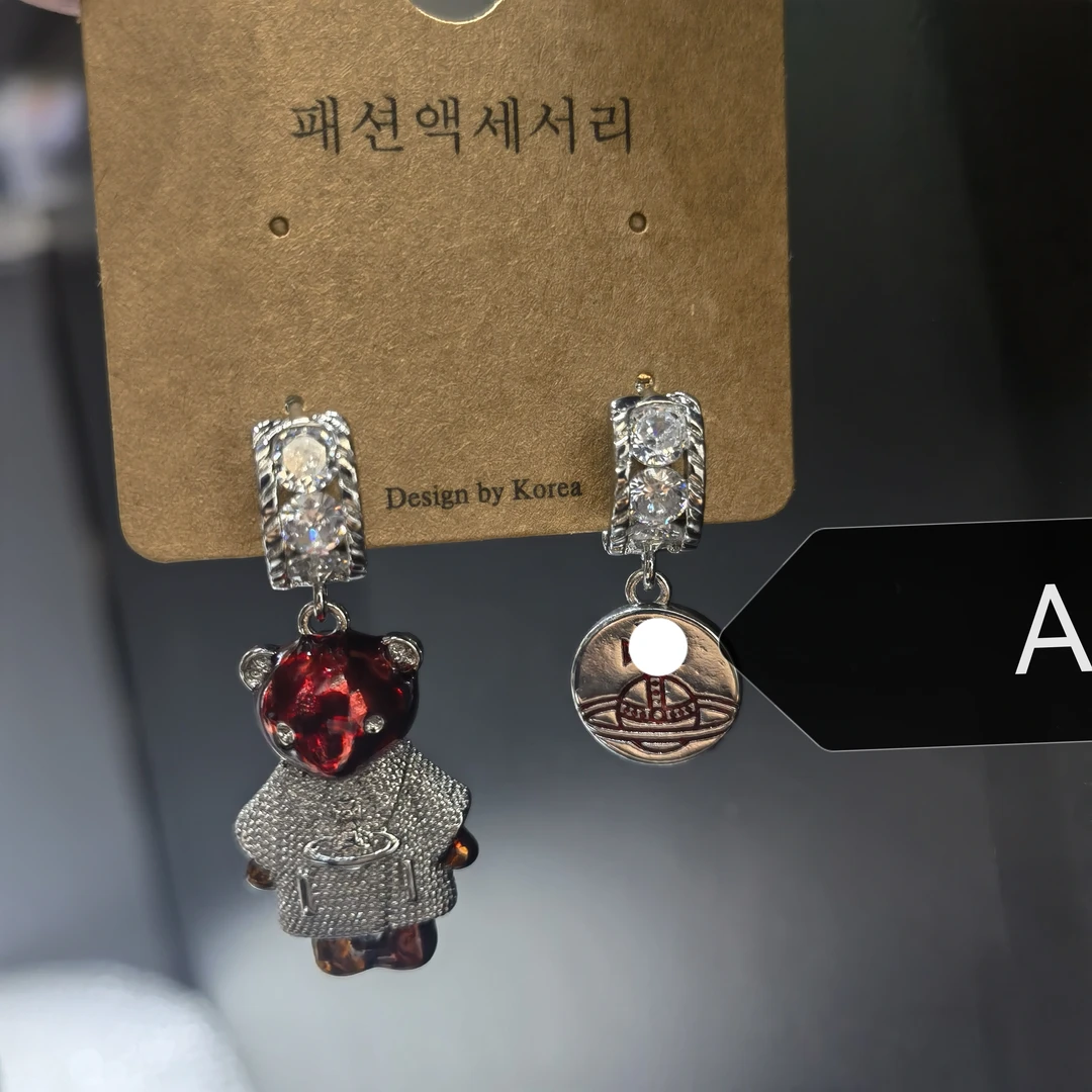 A767红色小熊星球AB款耳钉耳饰