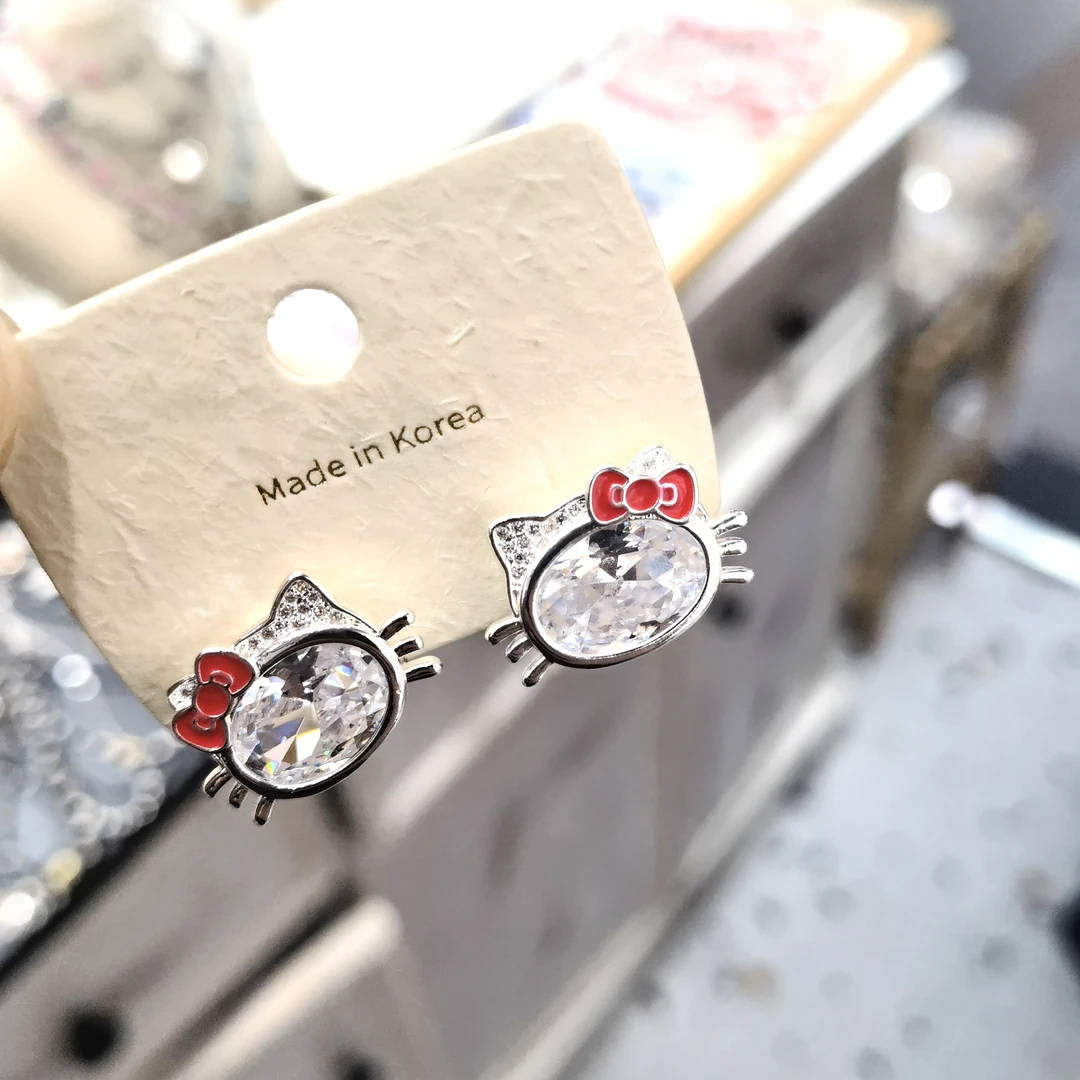 A218银色KT猫咪耳钉耳饰