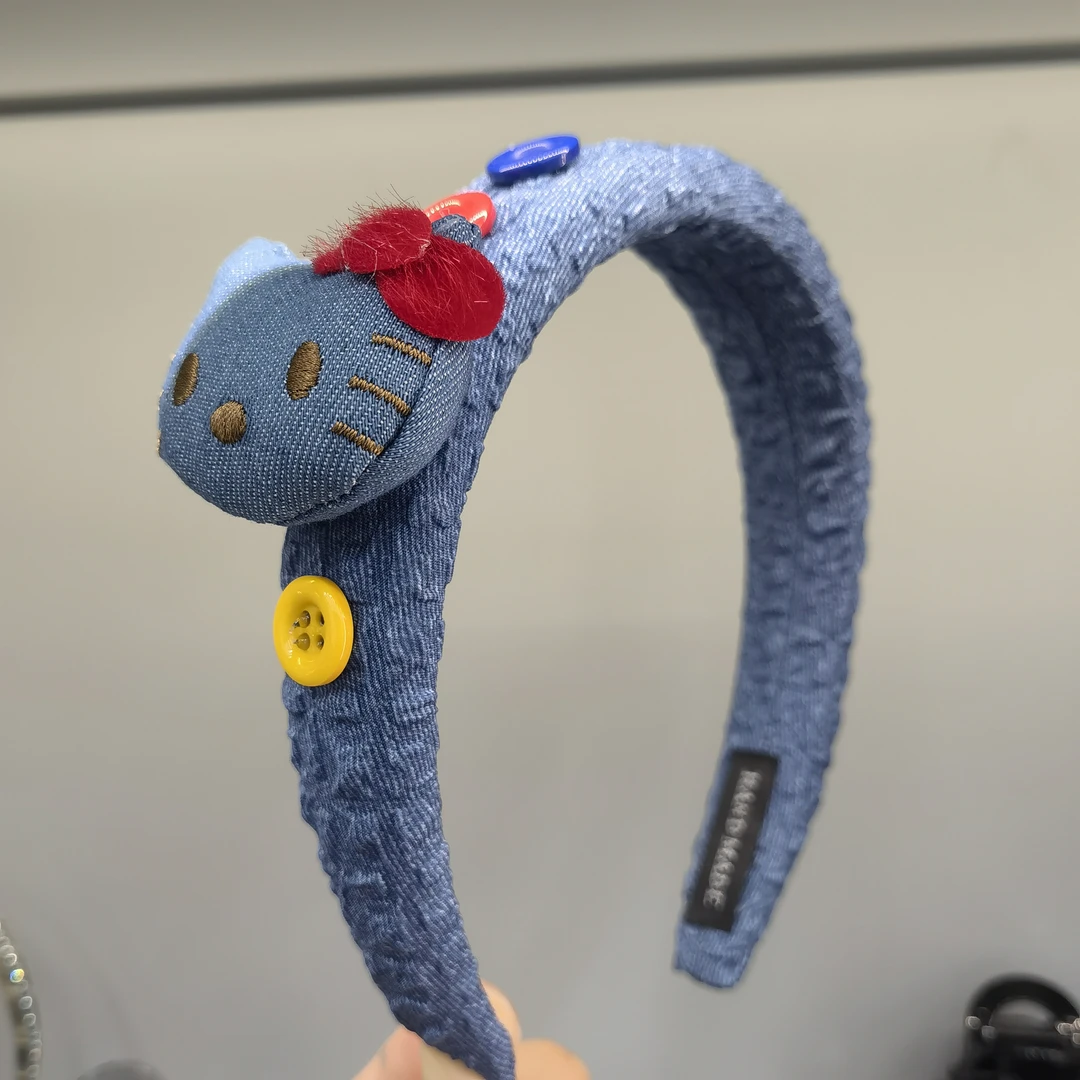 A758蓝色牛仔纽扣KT猫咪发箍