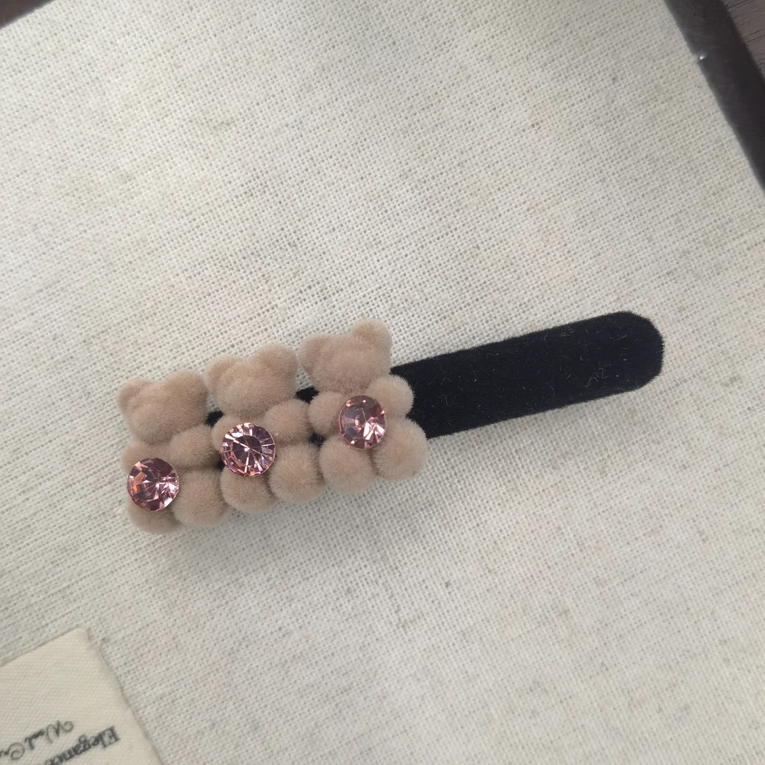 A142粉色绒绒三只小熊泡菜款边夹