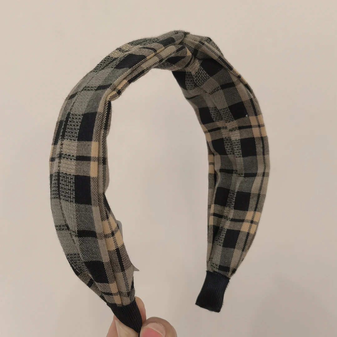 B838咖色格子发箍