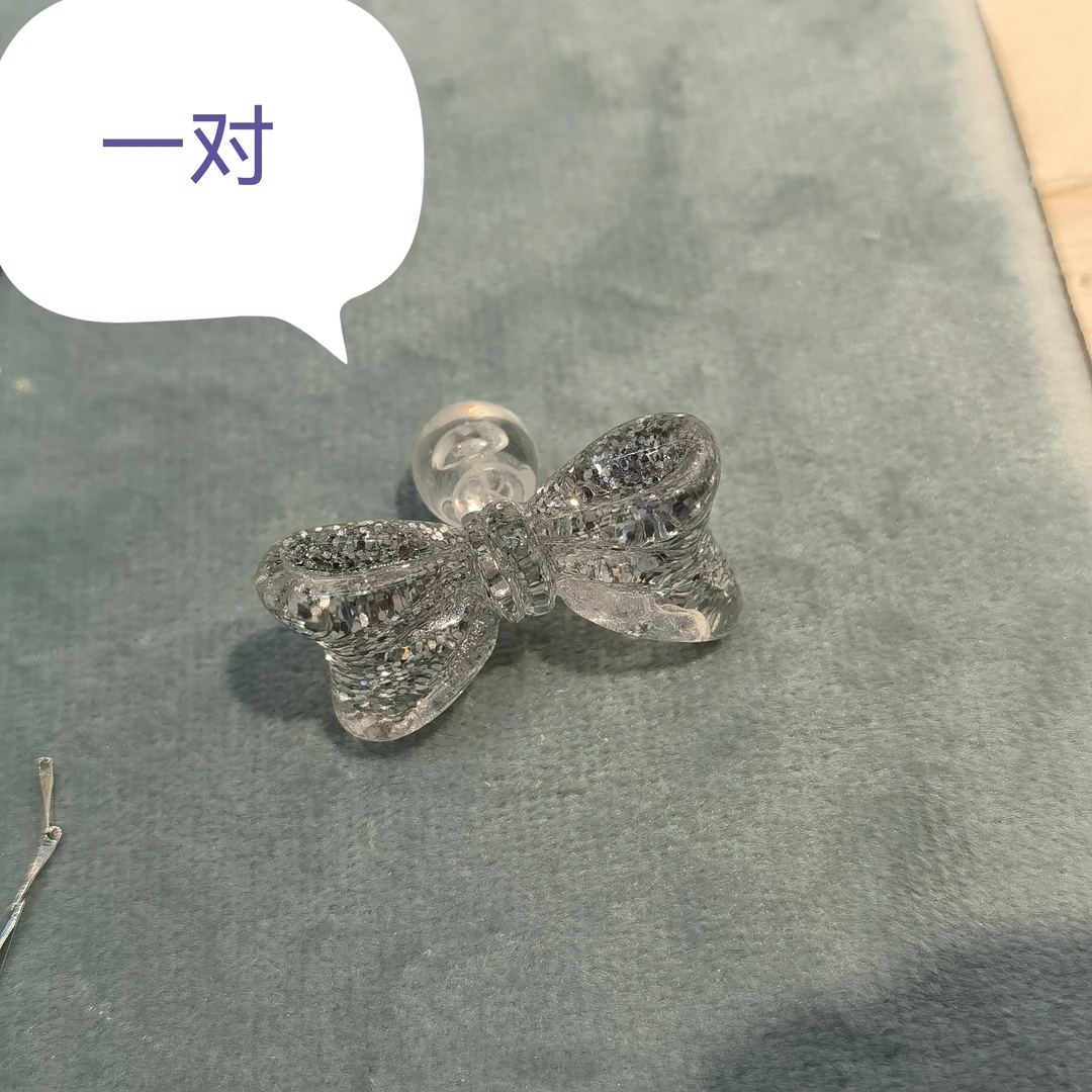 铜合金耳饰 A454银色闪闪蝴蝶结耳钉耳饰