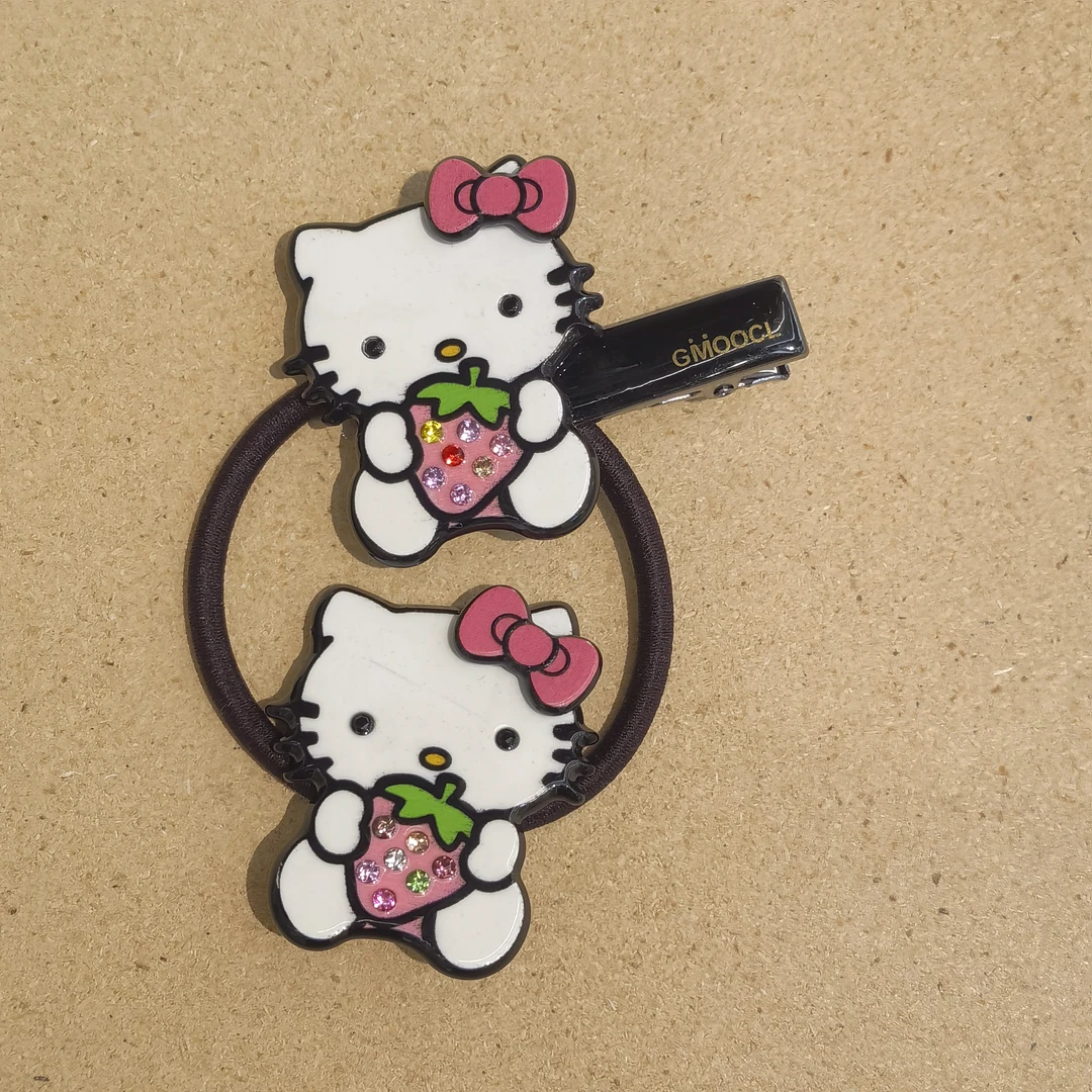 A810草莓KT猫咪发绳边夹一对