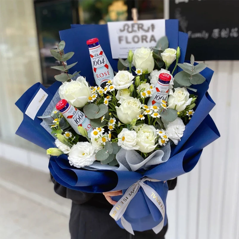 啤酒玫瑰花束鲜花速递同城生日创意成品上海南京杭州配送店男友