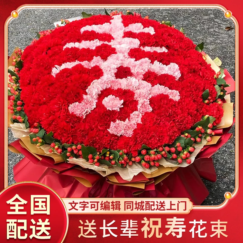 老人祝寿生日康乃馨花束鲜花速递同城北京沈阳天津深圳广州配送店