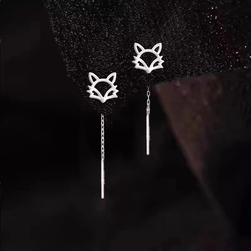 足银耳饰 狐狸耳线女小众设计精致养耳洞睡觉免摘高级感短款耳环