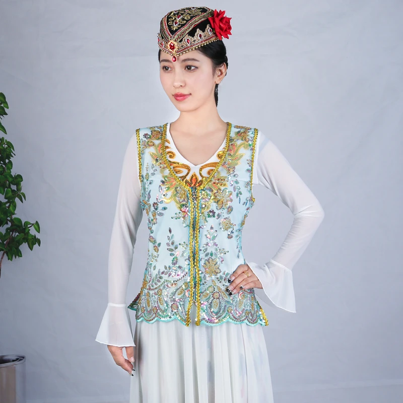 天翼美新疆舞蹈服日常百搭重工高档珠绣薄款网纱马甲