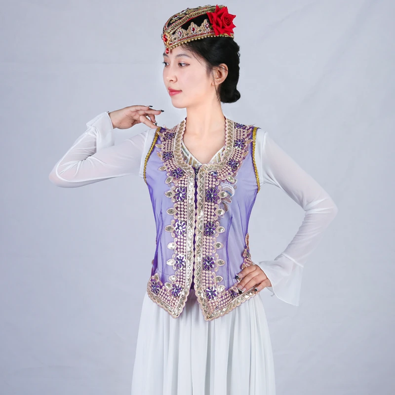 新疆舞新疆舞蹈服亮片网纱刺绣亮片重工短马甲