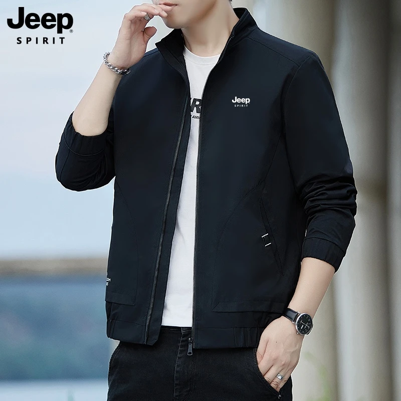 Jeep spirit吉普春秋季休闲男外套户外百搭立领大码外套夹克薄款