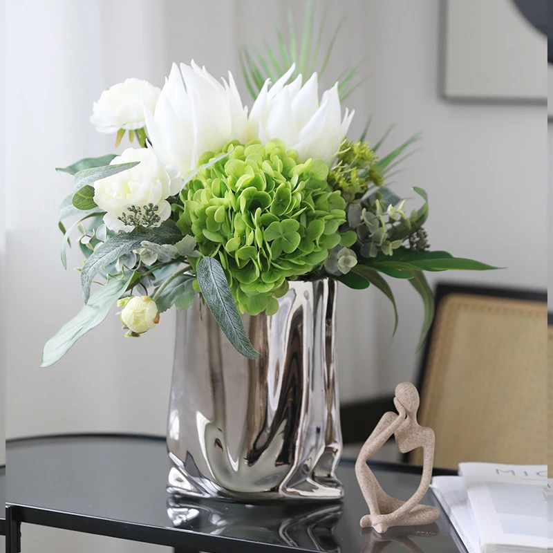 新款设计师款高品质帝皇秋荷绣球花束手感保湿仿真花家居客厅装饰