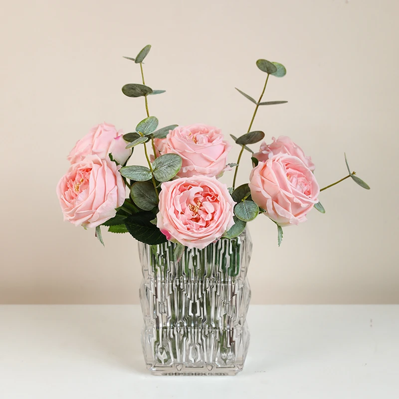 手感保湿奥斯汀浅粉轻奢餐桌花客厅仿真花高端假花假花仿真花
