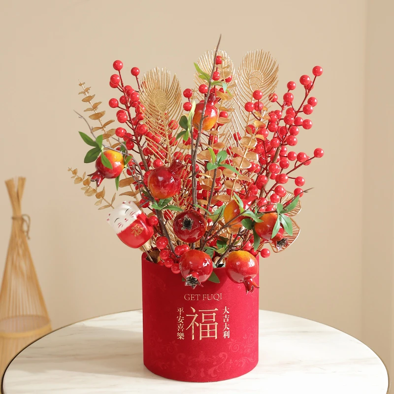 石榴福桶乔迁之喜新居装饰发财果新房客厅福桶摆件搬家入宅礼品物