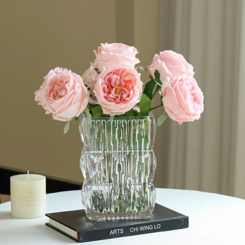 高档高级感奥斯汀粉色玫瑰轻奢餐桌花摆件仿真花假花客厅摆件