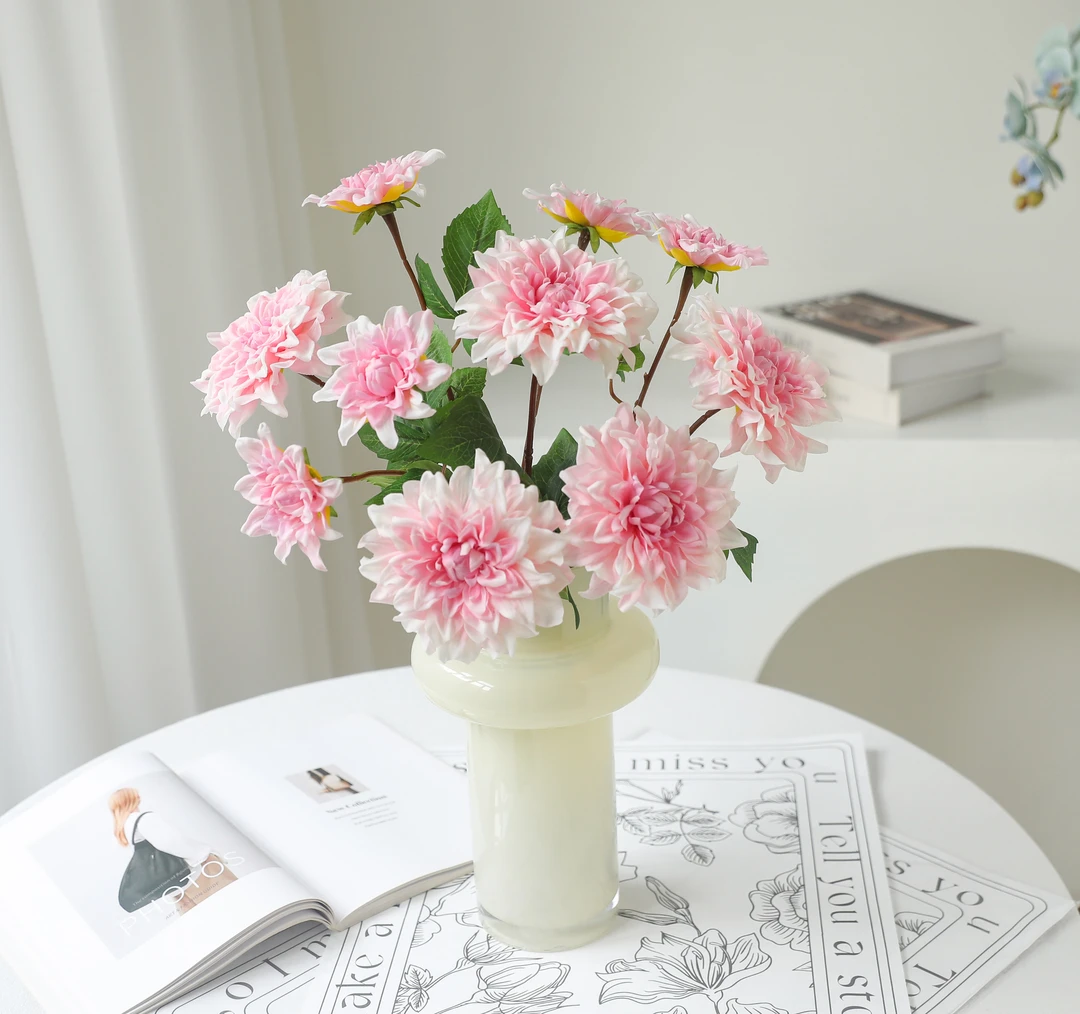 高品质手感保湿大丽花仿真花假花家居客厅餐桌花电视柜摆件装饰品