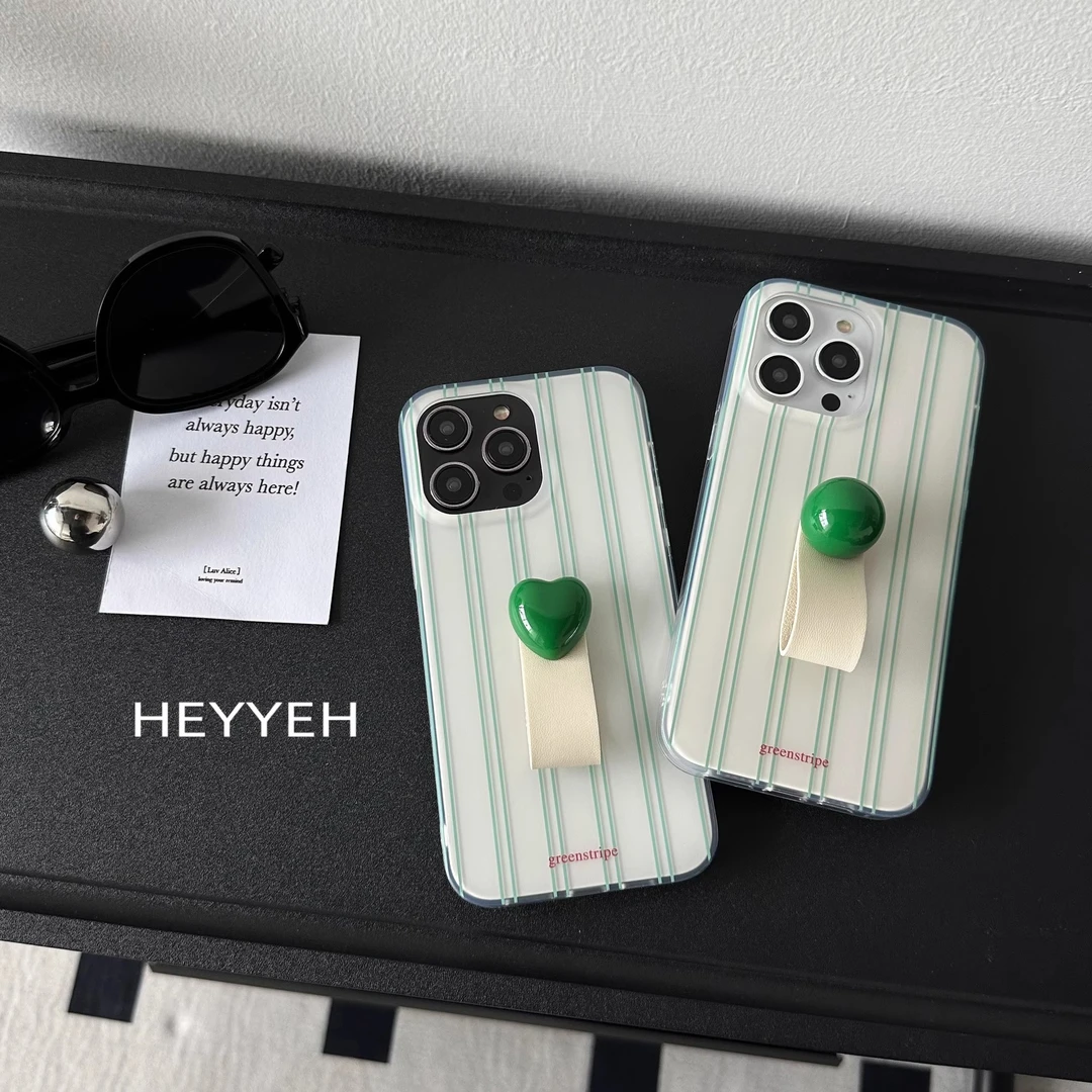 韩式小清新草绿线条适用iPhone15苹果14pro max手机壳16防摔13